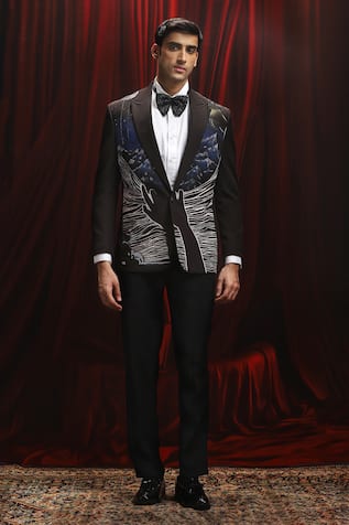 Asuka Black Embroidered Tuxedo & Trouser Set 