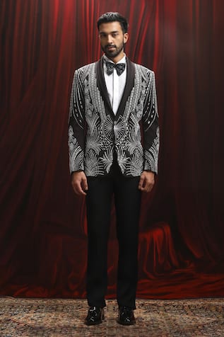 Asuka Black Velvet Embroidered Tuxedo Set 