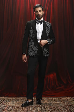 Asuka Black Velvet 3D Metal Embellished Tuxedo Set 
