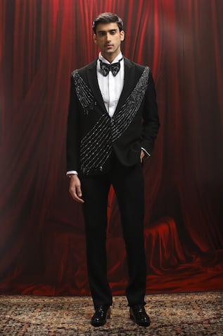 Asuka Black Velvet Embellished Tuxedo & Trouser Set 