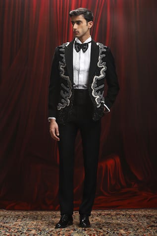 Asuka Black Hotfix Dori Embroidered Tuxedo Set 