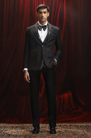 Asuka Black Panel Embroidered Tuxedo Set 