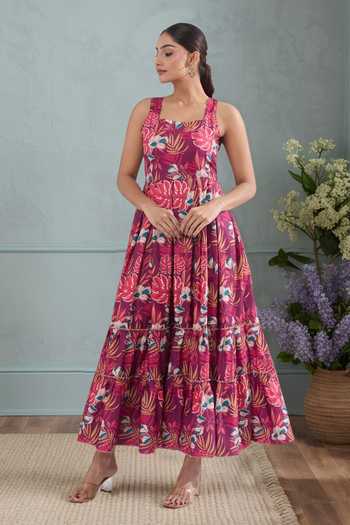 Naintara Bajaj Floral Print Tiered Maxi Dress 
