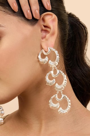 Silver Wave Textured Duster Earrings 