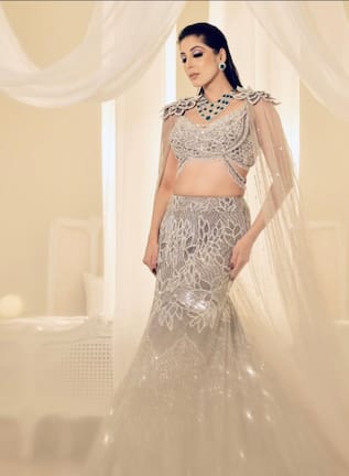 Kaynaat By Aanchal Sawhney Floral Cutdana Embroidered Lehenga Set 