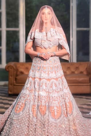 Kaynaat By Aanchal Sawhney Peach Embroidered Bridal Lehenga Set 