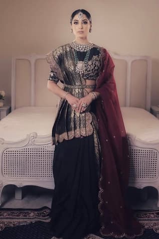 Kaynaat By Aanchal Sawhney Black Floral Embellished Saree Set 