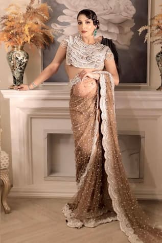 Kaynaat By Aanchal Sawhney Stone Work Embellished Scalloped Saree 