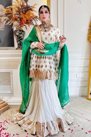 Kaynaat By Aanchal Sawhney Floral Woven Peplum Anarkali Gharara Set 