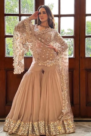 Kaynaat By Aanchal Sawhney Brown Mirror Work Gharara Set 