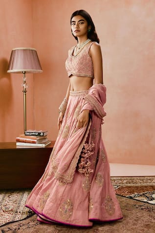 PUNIT BALANA Dusky Pink Gota & Marodi Embroidered Lehenga Set 