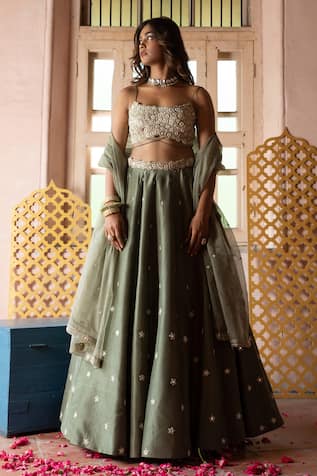 Bloom Motif Embroidered Lehenga Set 