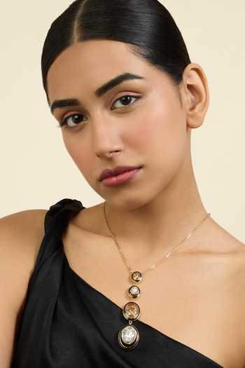 Isharya Y Shaped Pendant Necklace with Crystals 