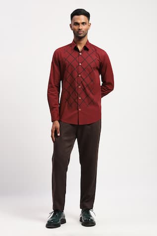 Trellis Block Print Cotton Shirt 