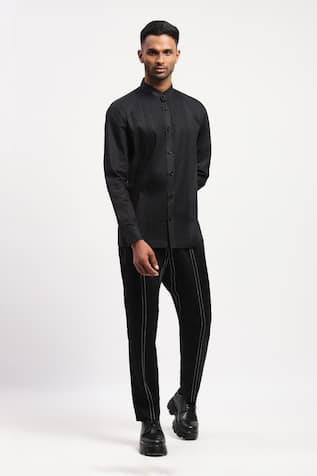 Pintucked Mandarin Collared Shirt 