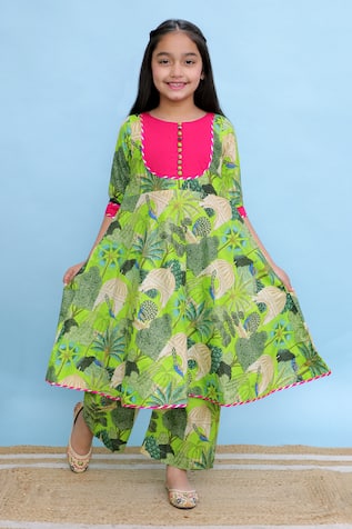 Kalp Forest Whisper Botanical Print Anarkali & Palazzo Set 