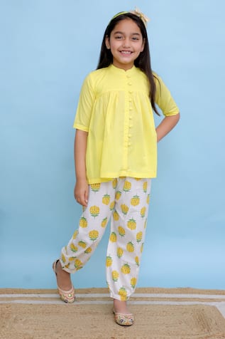 Yellow Kedia Top & Printed Pant Set 