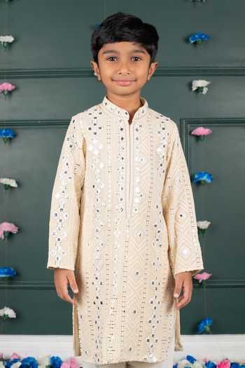 Shruti Jalan Beige Threadwork Embroidered Kurta Set 