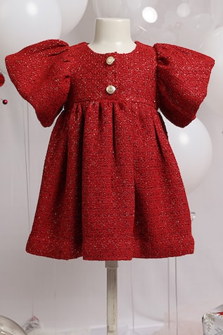 Pnk Isha Arora (Pink) Red Tweed Balloon Sleeve Dress 