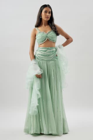 Green Tonal Bead Embroidered Lehenga Set 
