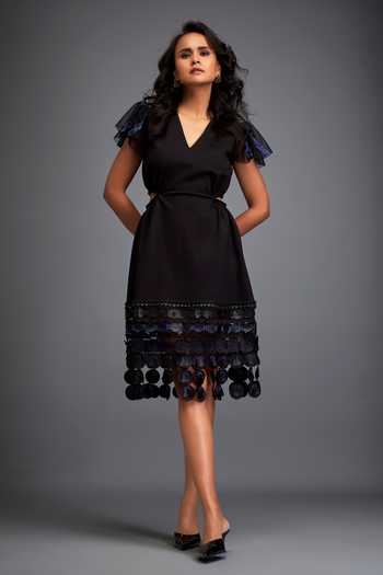 Deepika Arora Black Geometric Applique Embroidered Dress 