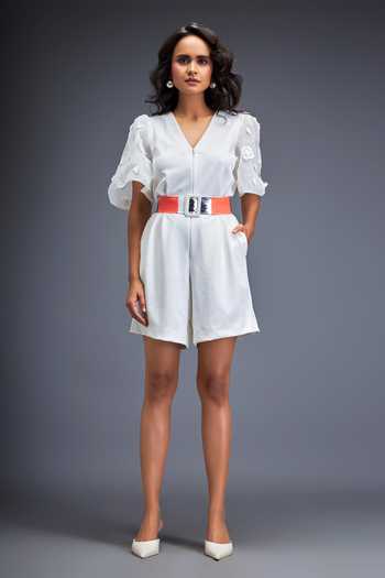 Deepika Arora Applique Placement Embroidered Playsuit With Belt 