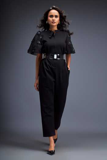 Deepika Arora Black Textured Applique Jumpsuit 