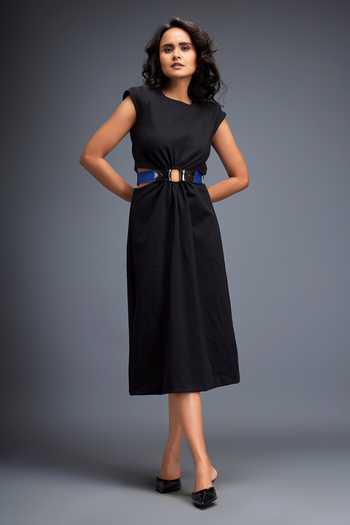 Deepika Arora Black Gathered Waist Midi Dress 