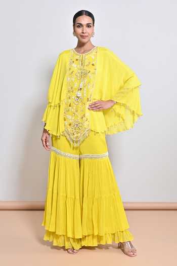 KEITH GOMES Flower Hand Embroidered Tunic & Gharara Set 
