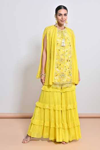 KEITH GOMES Flower Hand Embroidered Tunic Gharara Set 