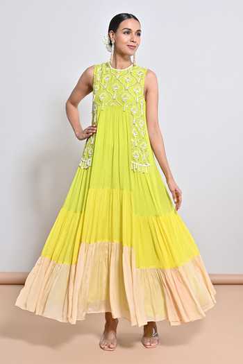 KEITH GOMES Flower Hand Embroidered Tiered Dress 