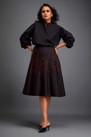 Deepika Arora 3D Geometric Applique Black Skirt 
