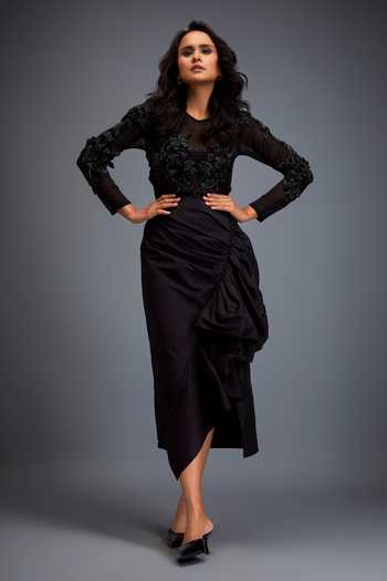 Deepika Arora Swarovski Embroidered Top & Ruched Skirt Set 