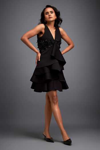 Deepika Arora Ruffled Swarovski Beadwork Short Dress 