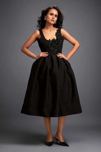 Deepika Arora Swarovski Embroidered Black Midi Dress 