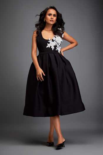 Deepika Arora Swarovski Embroidered Black Midi Dress 