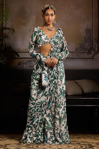 Diyarajvvir Bloom Print Pre-Draped Sharara Saree Set 