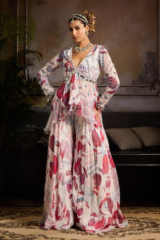 Diyarajvvir Leaflet Print Peplum Kurti & Sharara Set 