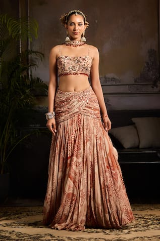 Diyarajvvir Gulbahar Print Ruched Waist Lehenga Set 