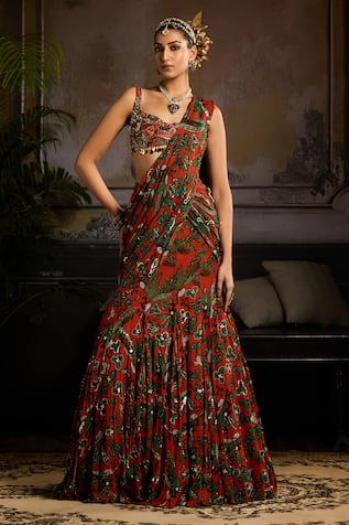 Diyarajvvir Printed Draped Mermaid Skirt Saree With Blouse 