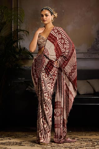 Diyarajvvir Leaf Printed Draped Skirt Saree Set 