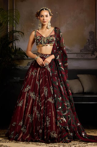 Diyarajvvir Embellished Leaf Vine Print Lehenga Set 