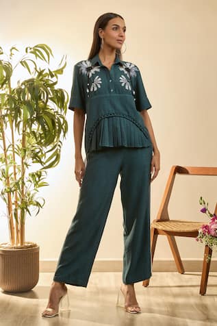 Babita Malkani Mosaic Floral Embroidered Top & Pant Set 