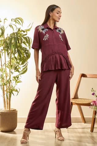 Babita Malkani Mosaic Floral Embroidered Top & Pant Set 