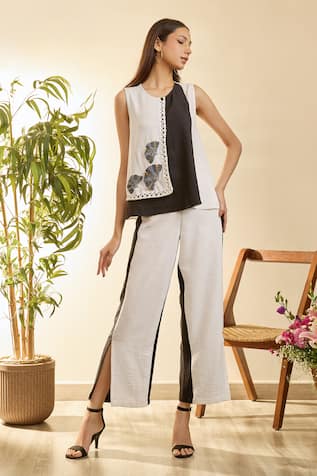 Babita Malkani Monochrome Embroidered Top & Pant Set 