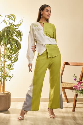 Babita Malkani Embroidered Color Block Shirt & Pant Set 