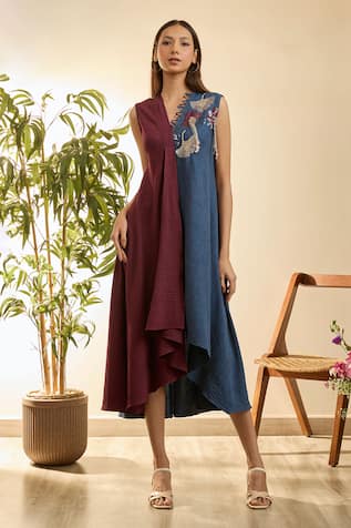 Babita Malkani Floral Embroidered Asymmetric Dress 