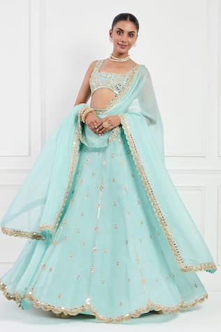 Neha Khullar Sky Blue Mirror Embroidered Lehenga Set 