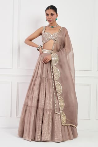 Neha Khullar Mocha Mouse Mirror Embroidered Lehenga Set 