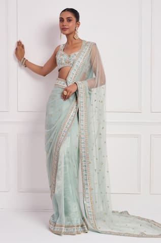 Neha Khullar Dabka Embroidered Pre-Draped Saree Set 